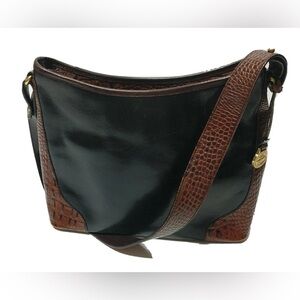 Brahmin Glossy Black and Textured Brown Shoulder Bag